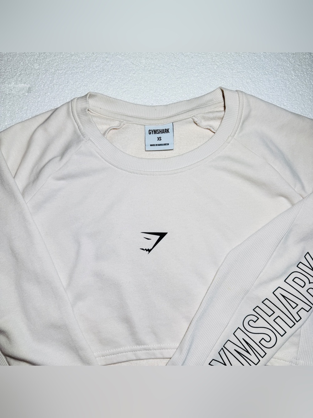 Gymshark Women Training Ivory White Cropped Crewneck Logo Sweater Workout XS